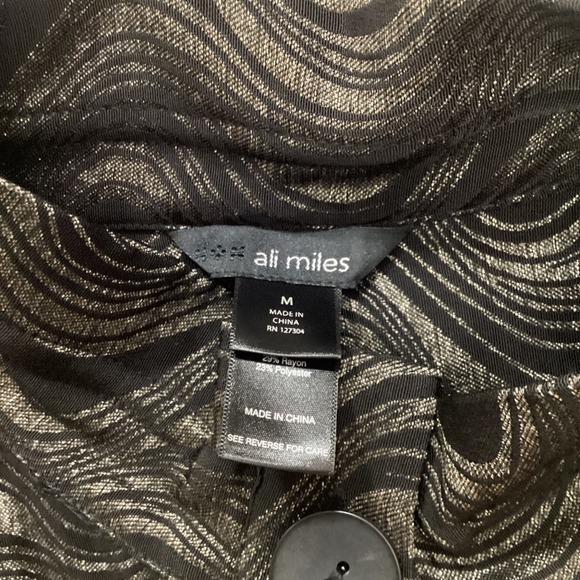 Ali Miles Women's Jacket M Black Metallic Wave Print Button Front Bell Sleeve - Picture 3 of 8